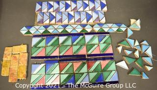 Group of Ceramic Hand Painted Mosaic Tile Trim & Border Pieces in Various Colors.  