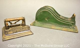 Two (2) Vintage Industrial Cast Iron General Store Desk Items Including Green Tape Dispenser and Globe Columbia Perforator or Double Hole Punch.