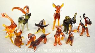 A Glass Menagerie of Brown Hand Blown Animal Figurines. 