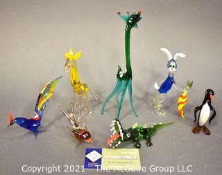 A Glass Menagerie of Hand Blown Animal Figurines, Including a Green Giraffe. 