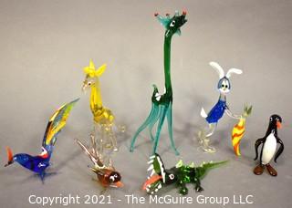 A Glass Menagerie of Hand Blown Animal Figurines, Including a Green Giraffe. 