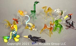 A Glass Menagerie of Bright Hand Blown Animal Figurines. 