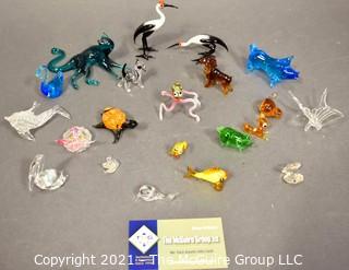 A Glass Menagerie of Hand Blown Animal Figurines, Including a Pair of Herons. 