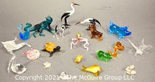 A Glass Menagerie of Hand Blown Animal Figurines, Including a Pair of Herons. 