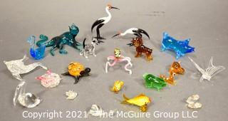 A Glass Menagerie of Hand Blown Animal Figurines, Including a Pair of Herons. 