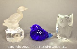 Three (3) Hand Blown Crystal Glass Art Paperweight, All Signed by Artist.  Includes Goebel, Elson and Swedish Reijmyre Tyco.