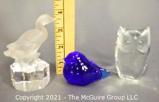 Three (3) Hand Blown Crystal Glass Art Paperweight, All Signed by Artist.  Includes Goebel, Elson and Swedish Reijmyre Tyco.