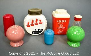 Group of Vintage Art Deco Style Shakers and Canisters. Includes Fiesta Ware. (?)
