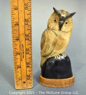 Hand Carved Horn Owl by Renowned Pacific Northwest Artist Barry Stein 