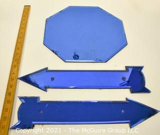 Vintage Mid Century Art Deco Cobalt Blue Octagonal Wall Mirror & Directional Arrows.  Measures 16" long.