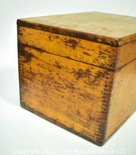 Antique Hand Made Dovetailed Box with Tray and Hinged Lid, Circa 1900.  Measures 9" x 10" x 12".