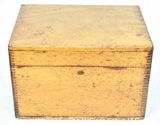 Antique Hand Made Dovetailed Box with Tray and Hinged Lid, Circa 1900.  Measures 9" x 10" x 12".