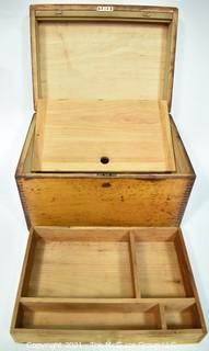 Antique Hand Made Dovetailed Box with Tray and Hinged Lid, Circa 1900.  Measures 9" x 10" x 12".