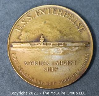 1960 USS Enterprise Launching Medal, HK-578, Newport News, VA.  Made by Medallic Art Co. NY.  Measures 2 1/2" in  Diameter.