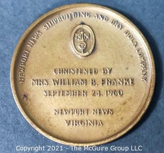 1960 USS Enterprise Launching Medal, HK-578, Newport News, VA.  Made by Medallic Art Co. NY.  Measures 2 1/2" in  Diameter.