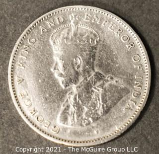 1917 50 Cent Sri Lanka Ceylon Silver George V Coin.  