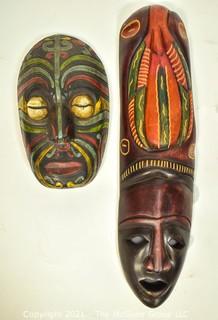 Two (2) Wood Hand Carved & Painted Tribal Masks, Ethnographic.