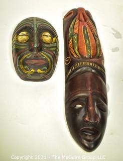 Two (2) Wood Hand Carved & Painted Tribal Masks, Ethnographic.