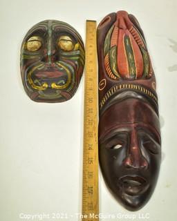 Two (2) Wood Hand Carved & Painted Tribal Masks, Ethnographic.