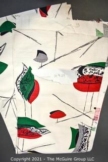 Vintage Mid Century Art Deco Designed Barkcloth Fabric Remnant in Atomic Design. Measures 22" x 84".