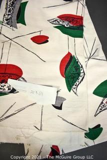 Vintage Mid Century Art Deco Designed Barkcloth Fabric Remnant in Atomic Design. Measures 22" x 84".