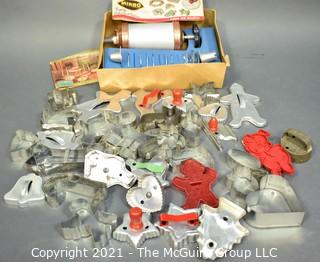 Group of Vintage Cookie Cutters and Mirro Cookie Press.  Includes Davis Baking Soda Promotionsal Biscuit Cutter. 