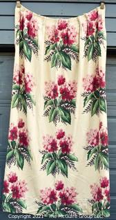 Vintage Mid Century Art Deco Barkcloth Curtains for Cutting in Flower Bouquet Pattern. Measures 60" x 79".