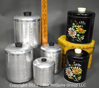 Group of Vintage Canisters and Tin.  Includes Ransburg 