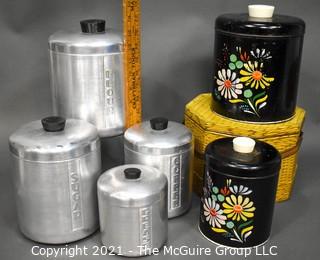 Group of Vintage Canisters and Tin.  Includes Ransburg 