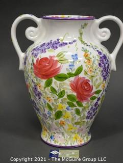 Don Swanson Large Floral Ceramic Vase in "Fantasy Garden" Pattern. Measures 17" T.