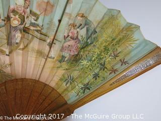 Victorian hand painted ladies hand fan