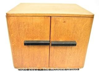 Vintage Mid Century Art Deco Style Maple Two Door Cabinet.  Measures 14" x 14" x 16".