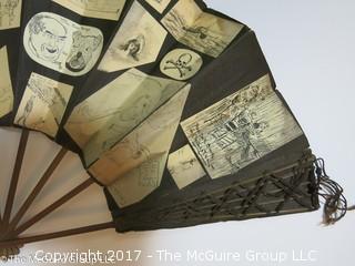 UNIQUE: Double sided ladies Hand Fan adorned with collage of cutouts of personal trip? Gothy to the MAX!