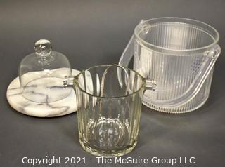 Marble Cheese Board and Cloche, Crystal and Lucite Ice Buckets