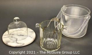 Marble Cheese Board and Cloche, Crystal and Lucite Ice Buckets