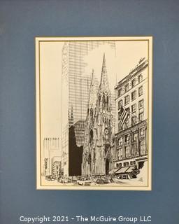 Matted B & W Signed (SF) Print of St. Patrick's Cathedral, Fifth Ave., NY, NY. 