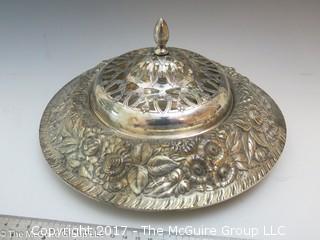 Embossed silver-plated serving bowl with cover (9" diameter)