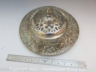 Embossed silver-plated serving bowl with cover (9" diameter)