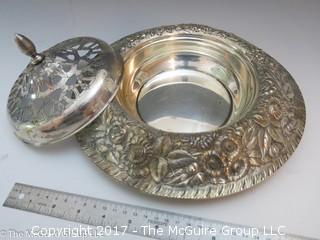 Embossed silver-plated serving bowl with cover (9" diameter)