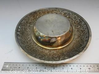 Embossed silver-plated serving bowl with cover (9" diameter)