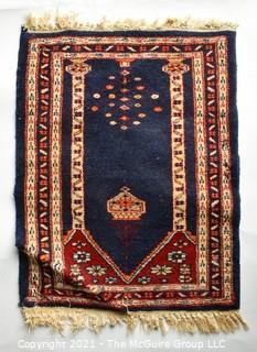 Vintage Hand Knotted Pak Bokhara Prayer Rug on Blue Ground.  Measures 19" 25"