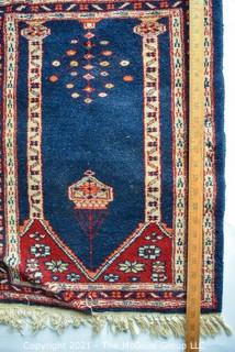 Vintage Hand Knotted Pak Bokhara Prayer Rug on Blue Ground.  Measures 19" 25"