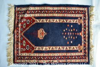 Vintage Hand Knotted Pak Bokhara Prayer Rug on Blue Ground.  Measures 19" 25"