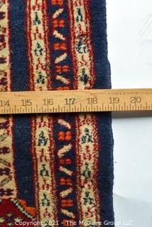 Vintage Hand Knotted Pak Bokhara Prayer Rug on Blue Ground.  Measures 19" 25"