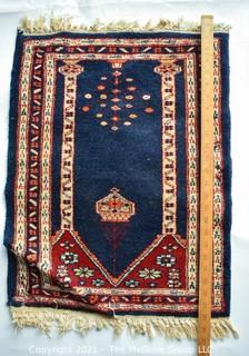 Vintage Hand Knotted Pak Bokhara Prayer Rug on Blue Ground.  Measures 19" 25"