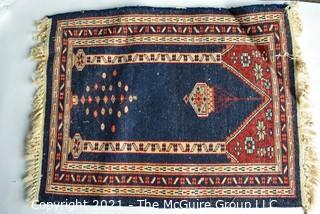 Vintage Hand Knotted Pak Bokhara Prayer Rug on Blue Ground.  Measures 19" 25"