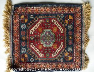 Vintage Small Hand Knotted  Rug on Blue Ground.  Measures 14" x 17".