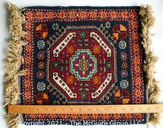 Vintage Small Hand Knotted  Rug on Blue Ground.  Measures 14" x 17".