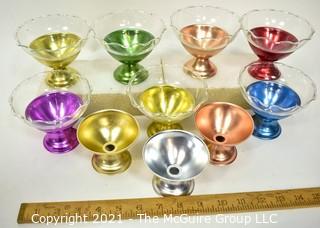 Set of 10 Vintage Mid Century Anodized Aluminum Dessert Sherbet Cups with Glass Inserts. *