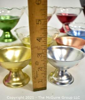 Set of 10 Vintage Mid Century Anodized Aluminum Dessert Sherbet Cups with Glass Inserts. *